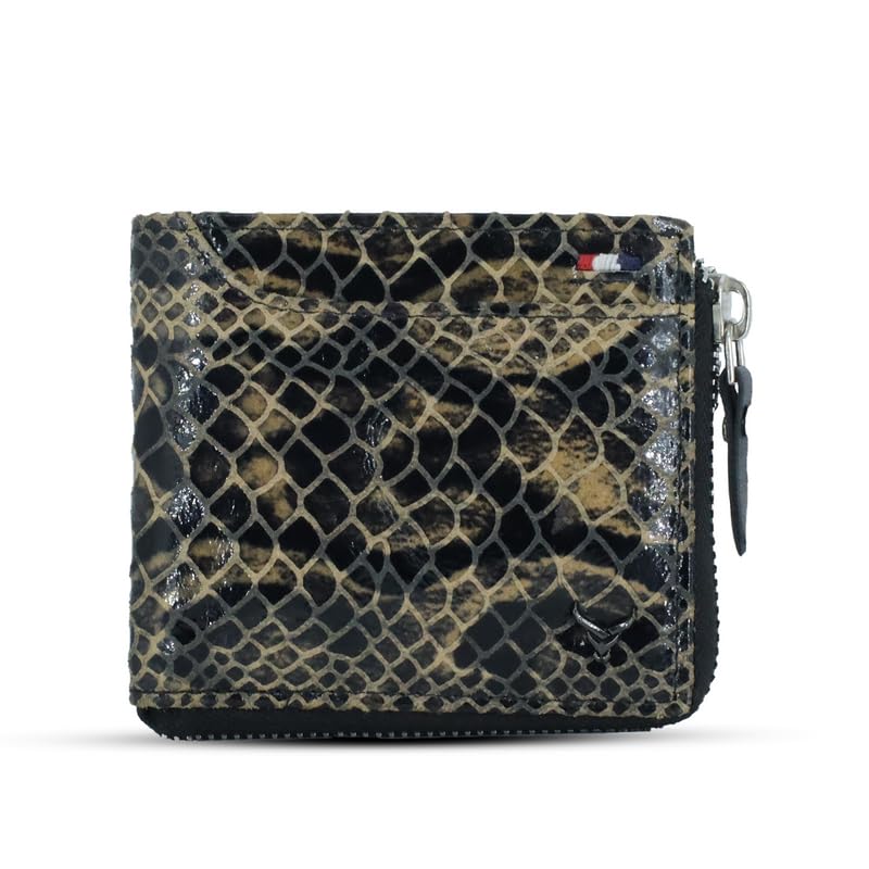 Redhorns Mens Snake Skin Print Leather Wallet#color_black