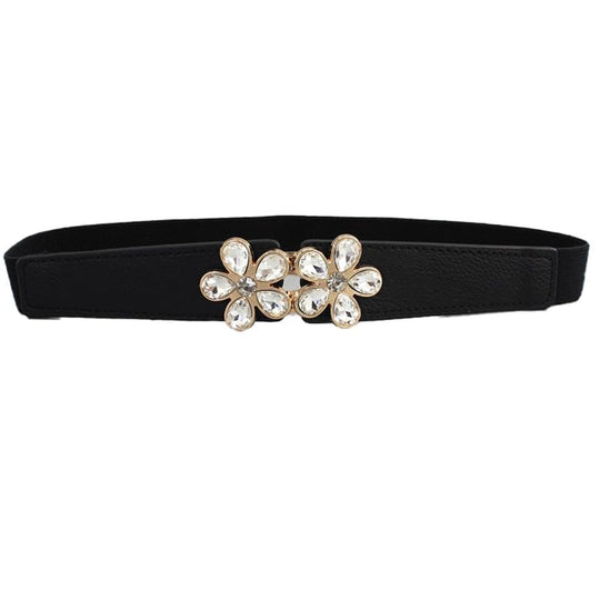 Stone Floral Slim Belt | Crystal Flower Design Elastic Slim Ladies Belt (LD161)