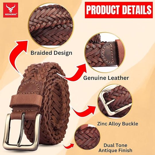 Redhorns Mens Genuine Leather Belt#color_brown