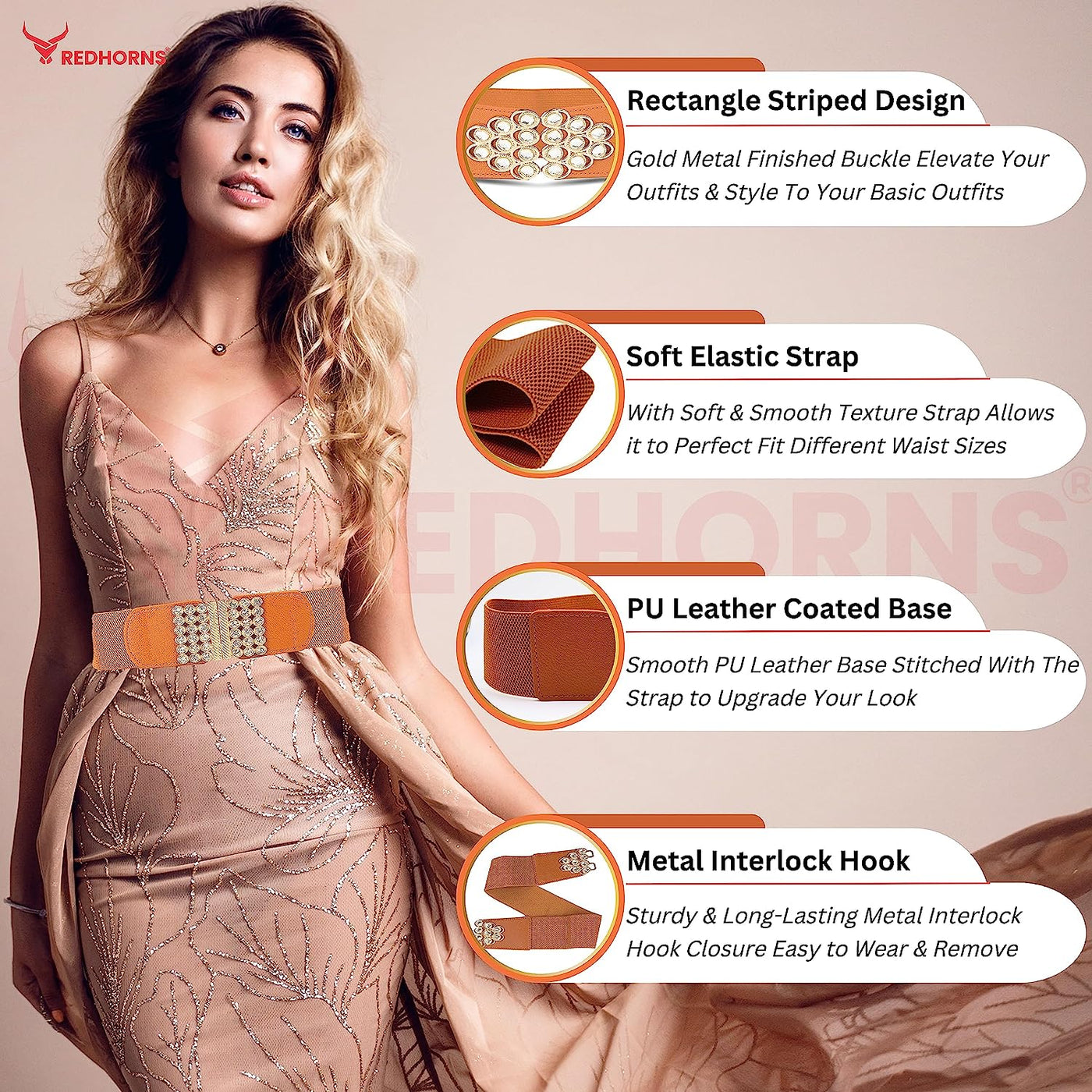 Redhorns Elastic Ladies Wide Belt#color_tan