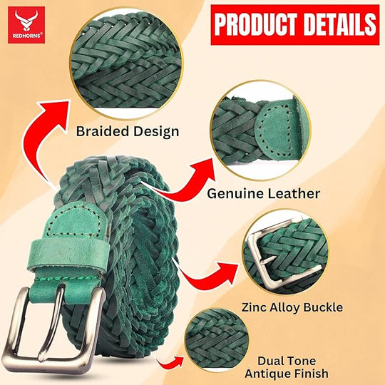 Redhorns Mens Genuine Leather Belt#color_green