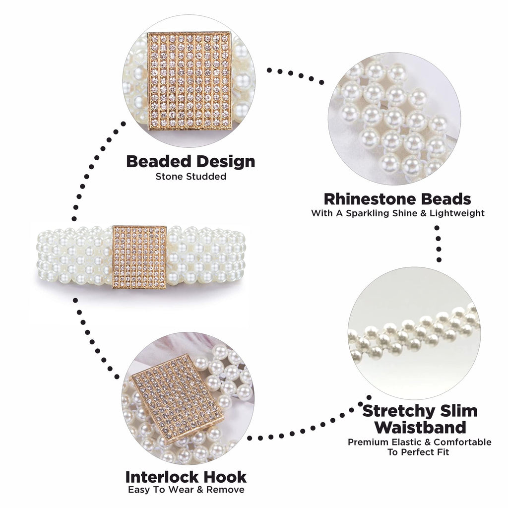 REDHORNS Stone Studded Design Beaded Slim Belt for Women Dresses