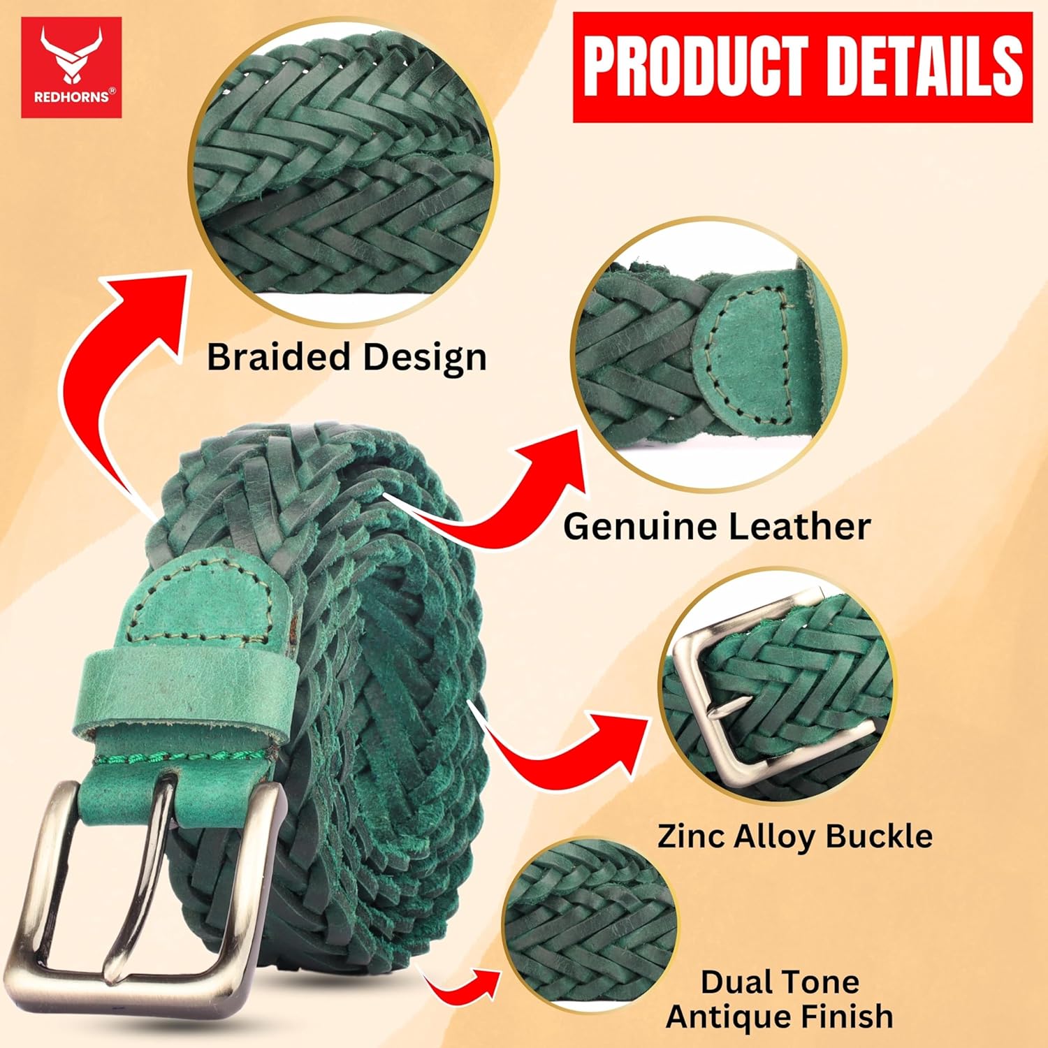 Redhorns Mens Genuine Leather Belt#color_green