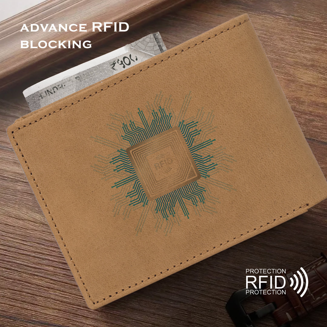 Rfid protected men leather wallet#color_tan