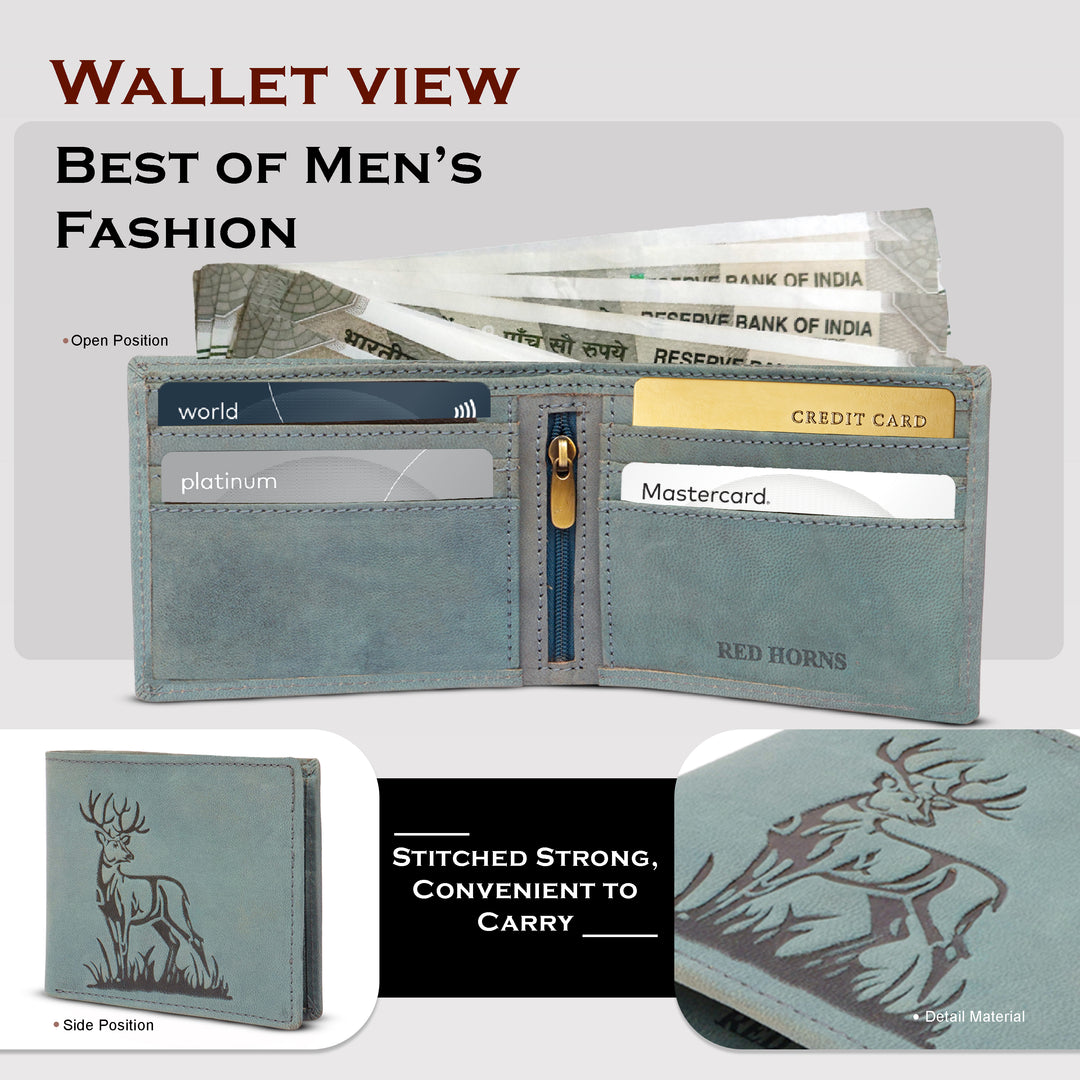 Rfid protected men leather wallet#color_blue