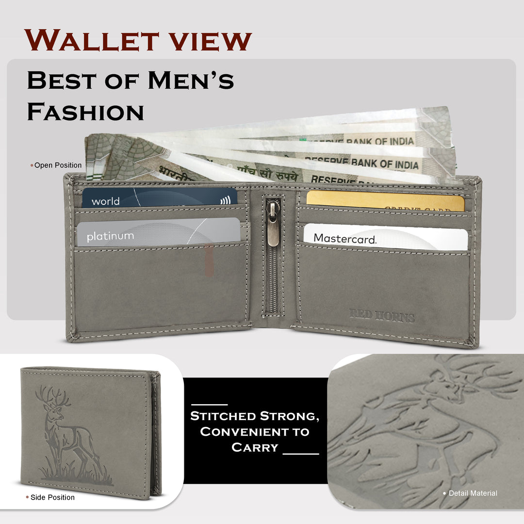 Rfid protected men leather wallet#color_light-grey