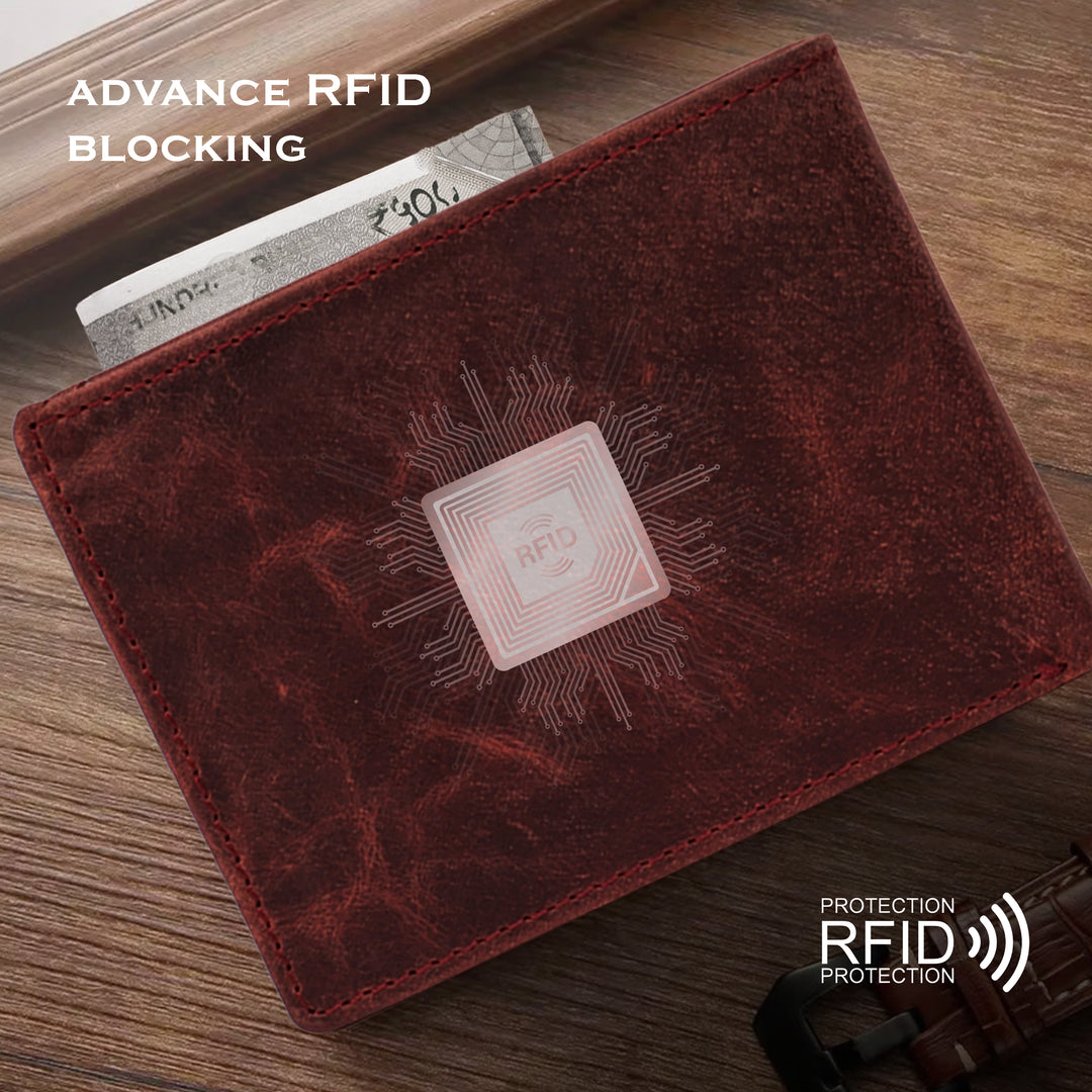 Rfid protected men leather wallet#color_maroon