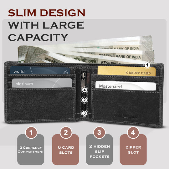 Men's leather wallet rfid protected slim wallet bifold wallet#color_dark-grey