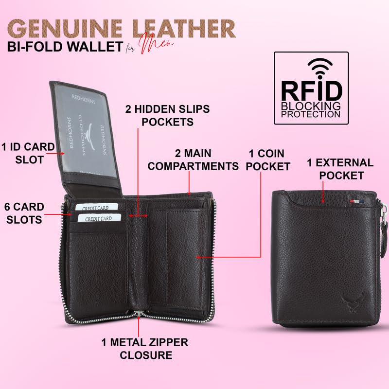 Men's Genuine Leather Bi-Fold Wallet#color_brown-new