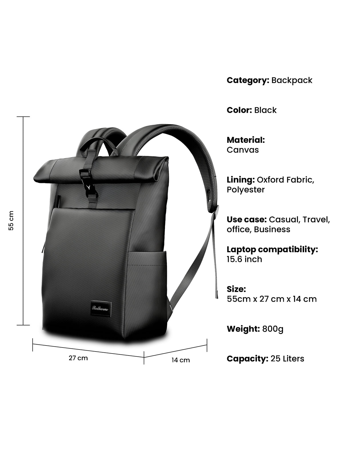 Obsidnight Rolltop Backpack 20L