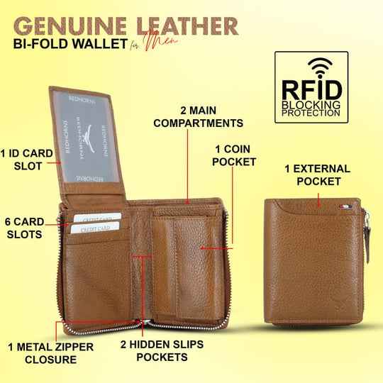 Men's Genuine Leather Bi-Fold Wallet#color_tan-new