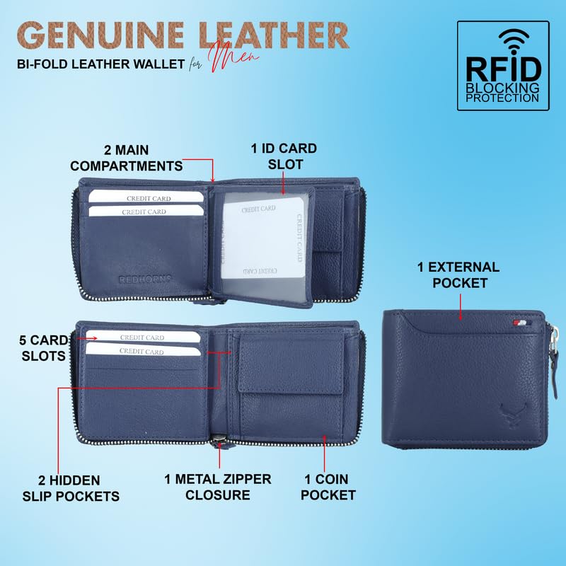 Men's Genuine Leather Bi-Fold Wallet Tan#color_blue