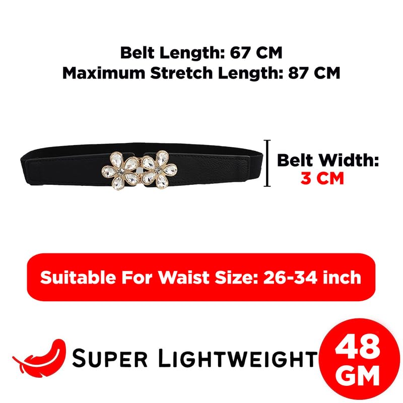 Stone Floral Slim Belt | Crystal Flower Design Elastic Slim Ladies Belt (LD161)
