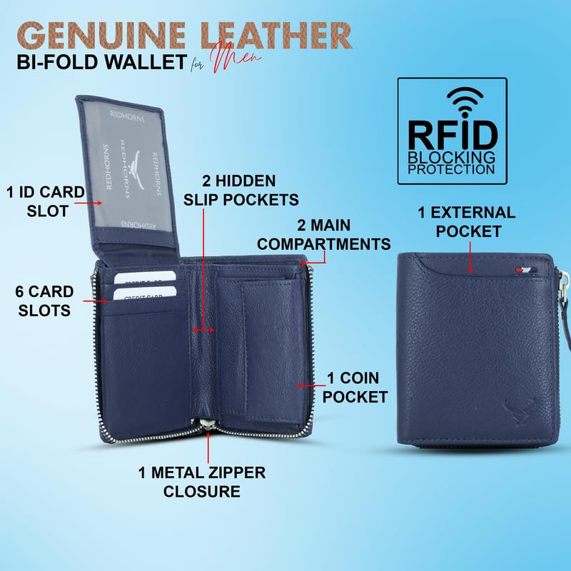 Men's Genuine Leather Bi-Fold Wallet#color_blue