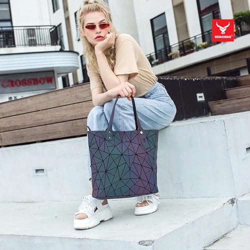 Geometric Holographic Luminous Handbag, Triangle Shape