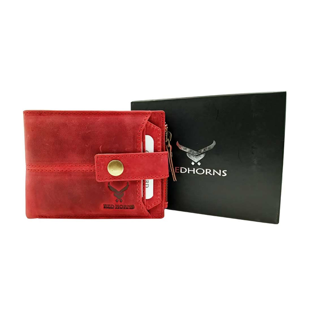Rfid protected leather men wallet#color_red