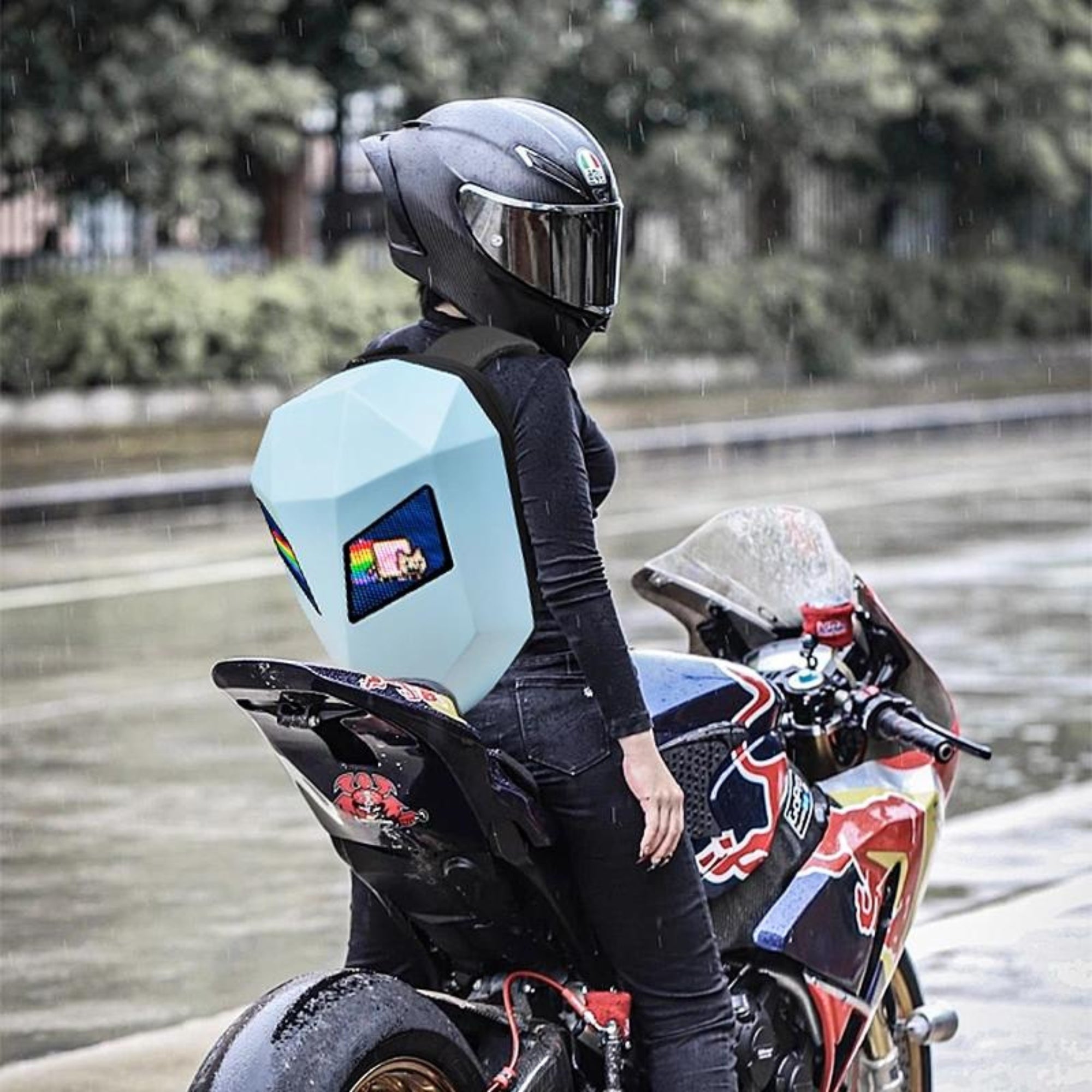 Waterproof laptop riding led bag#color_sky-blue