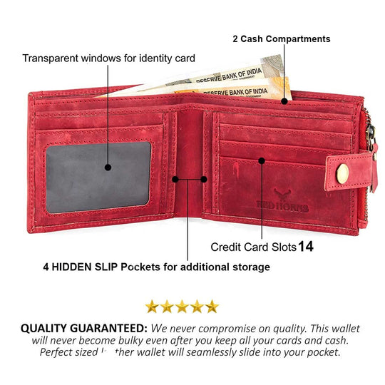 Rfid protected leather men wallet#color_red