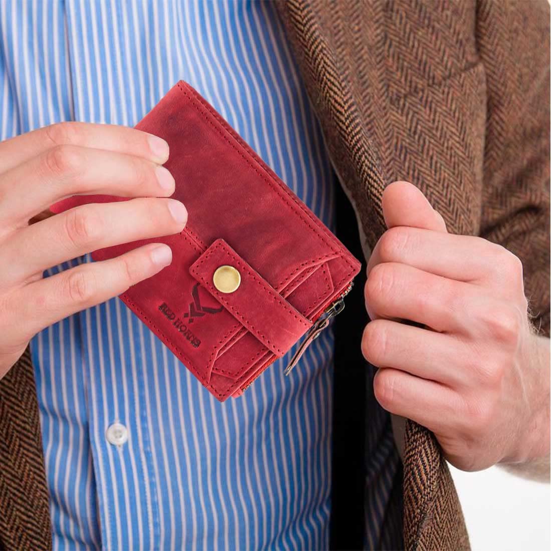 Rfid protected leather men wallet#color_red