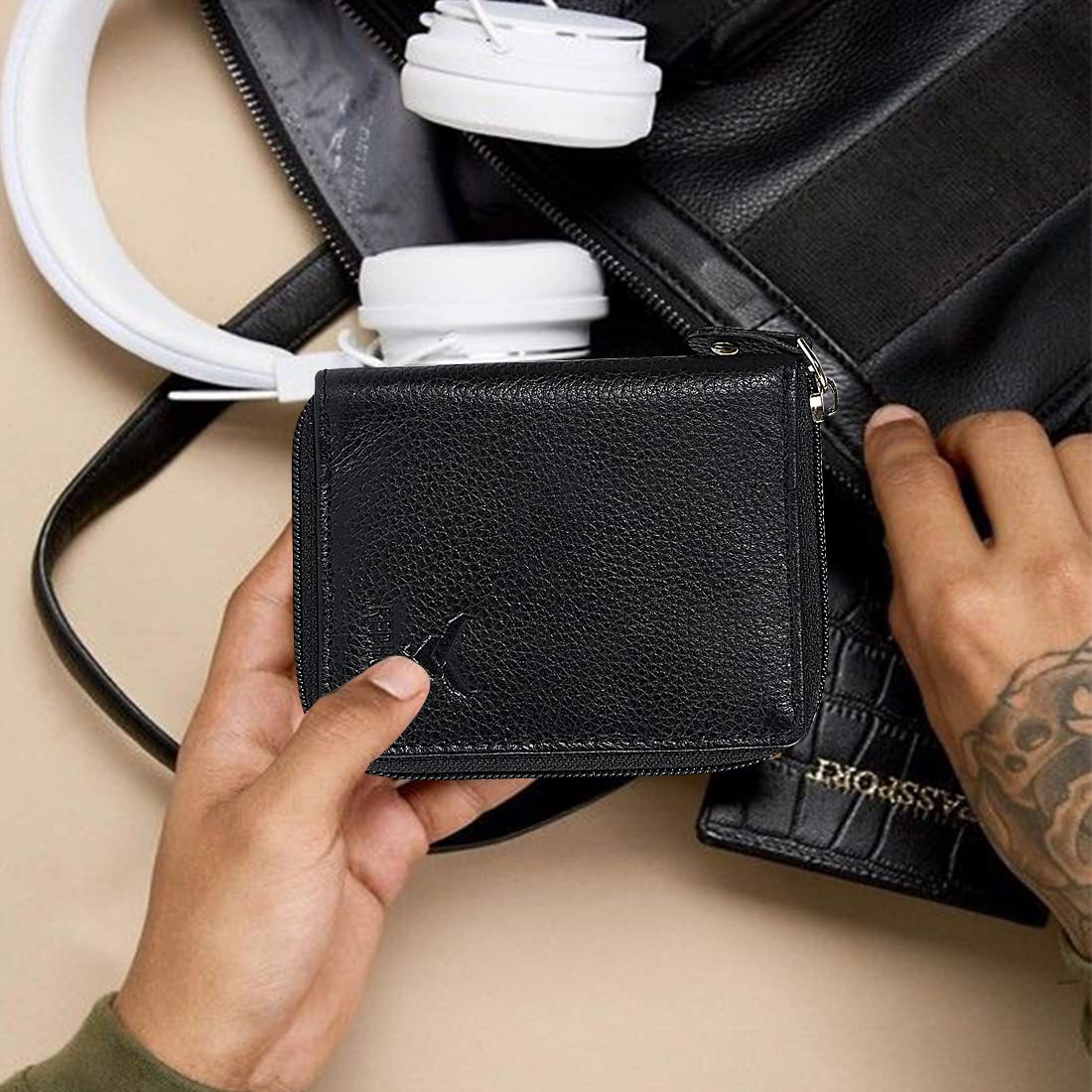 Redhorns Mens Genuine Leather Card Holder#color_black