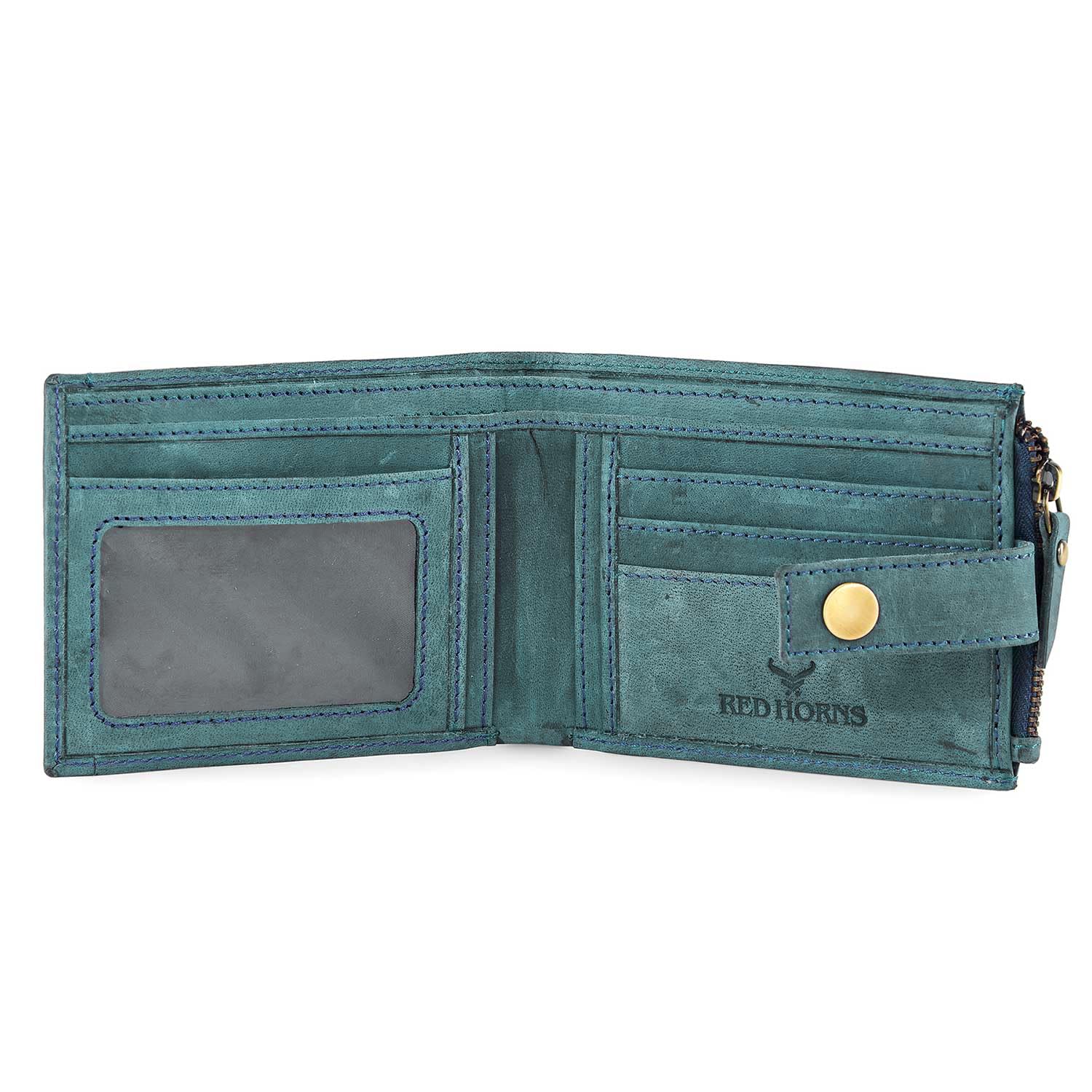 Rfid protected leather men wallet#color_blue