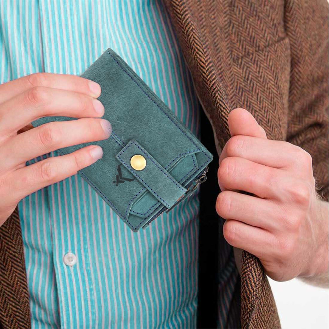 Rfid protected leather men wallet#color_blue