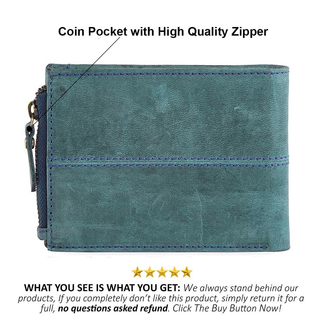 Rfid protected leather men wallet#color_blue