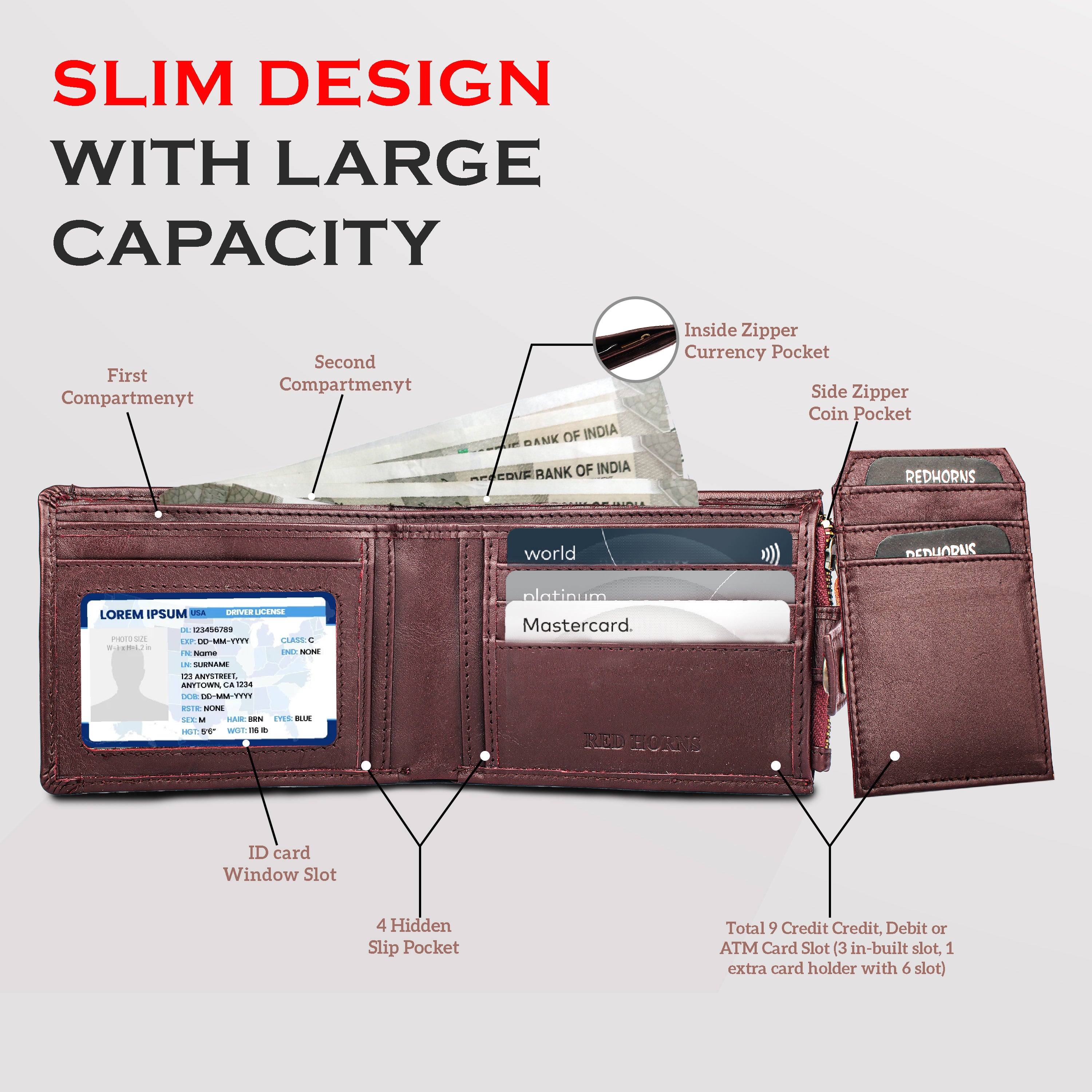 Rfid protected men leather wallet#color_maroon