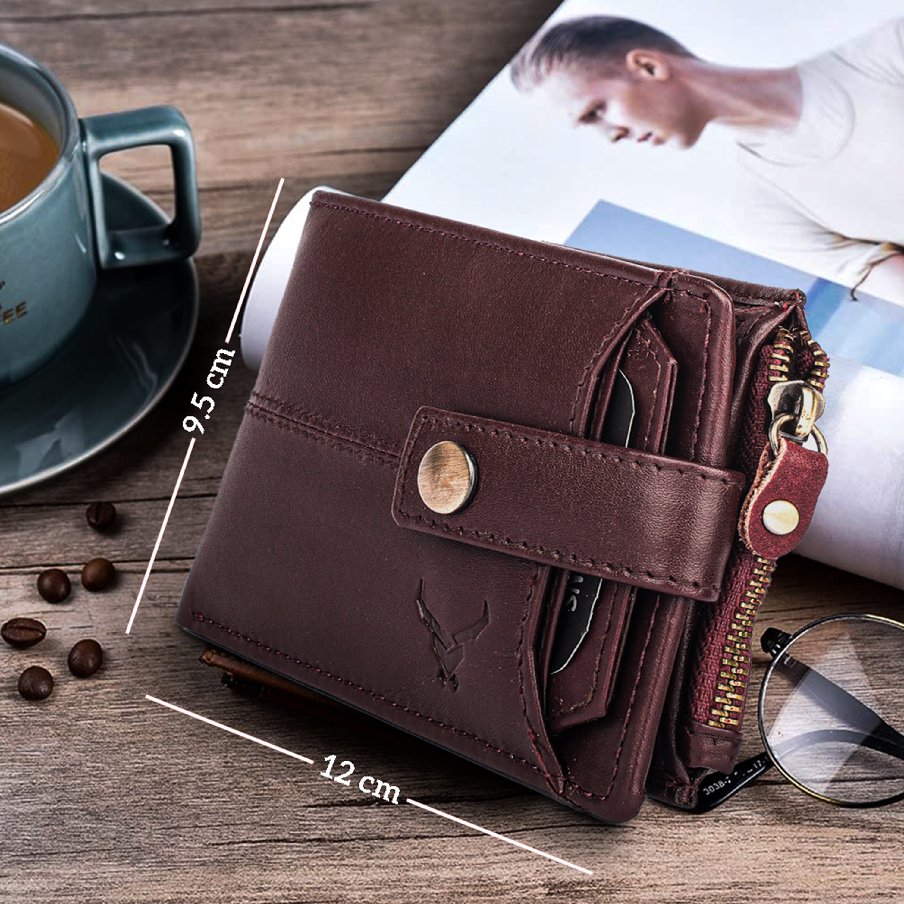 Rfid protected men leather wallet#color_maroon