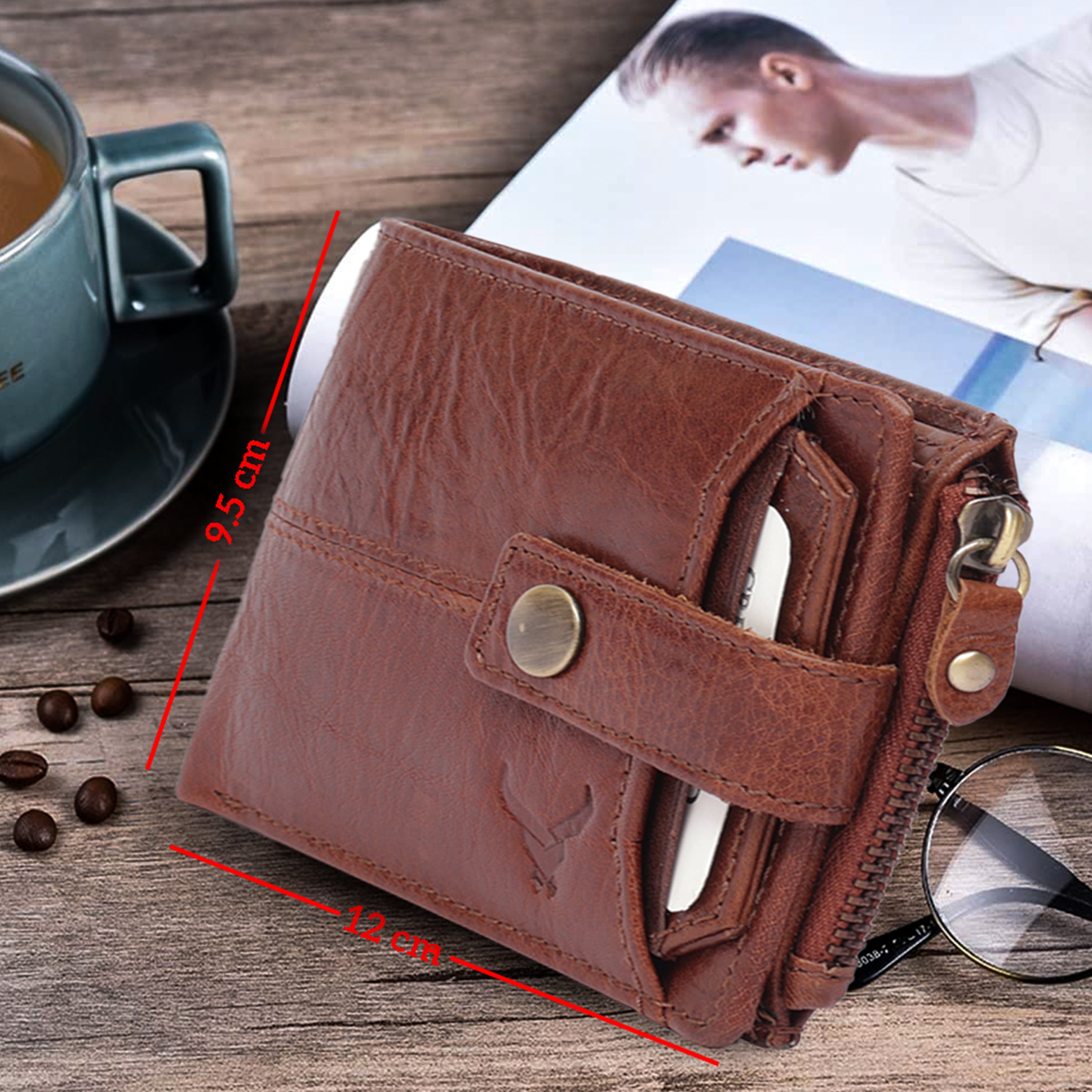 Rfid protected men leather wallet#color_dark-brown