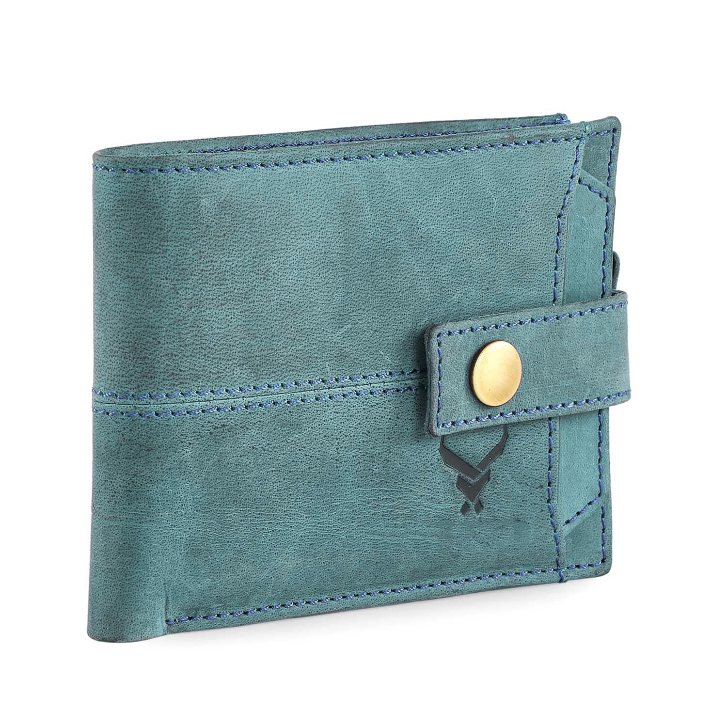 Rfid protected leather men wallet#color_blue