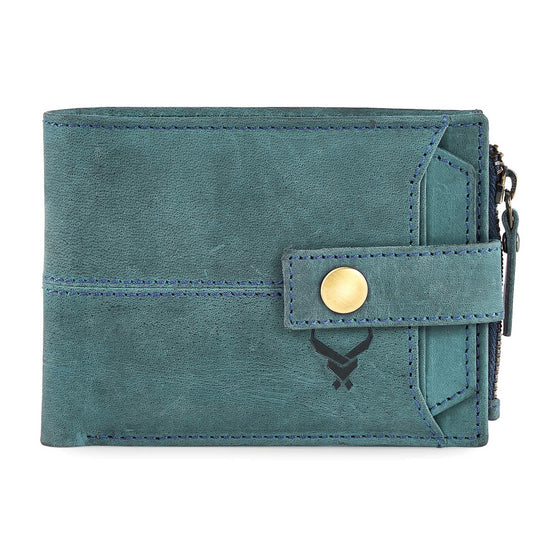 Rfid protected leather men wallet#color_blue