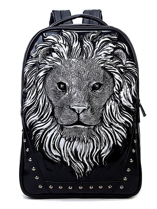 Lion face rivet backpack waterproof backpack#color_silver