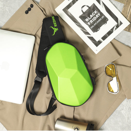 Waterproof crossbody sling bag usb charging adjustable strap#color_green