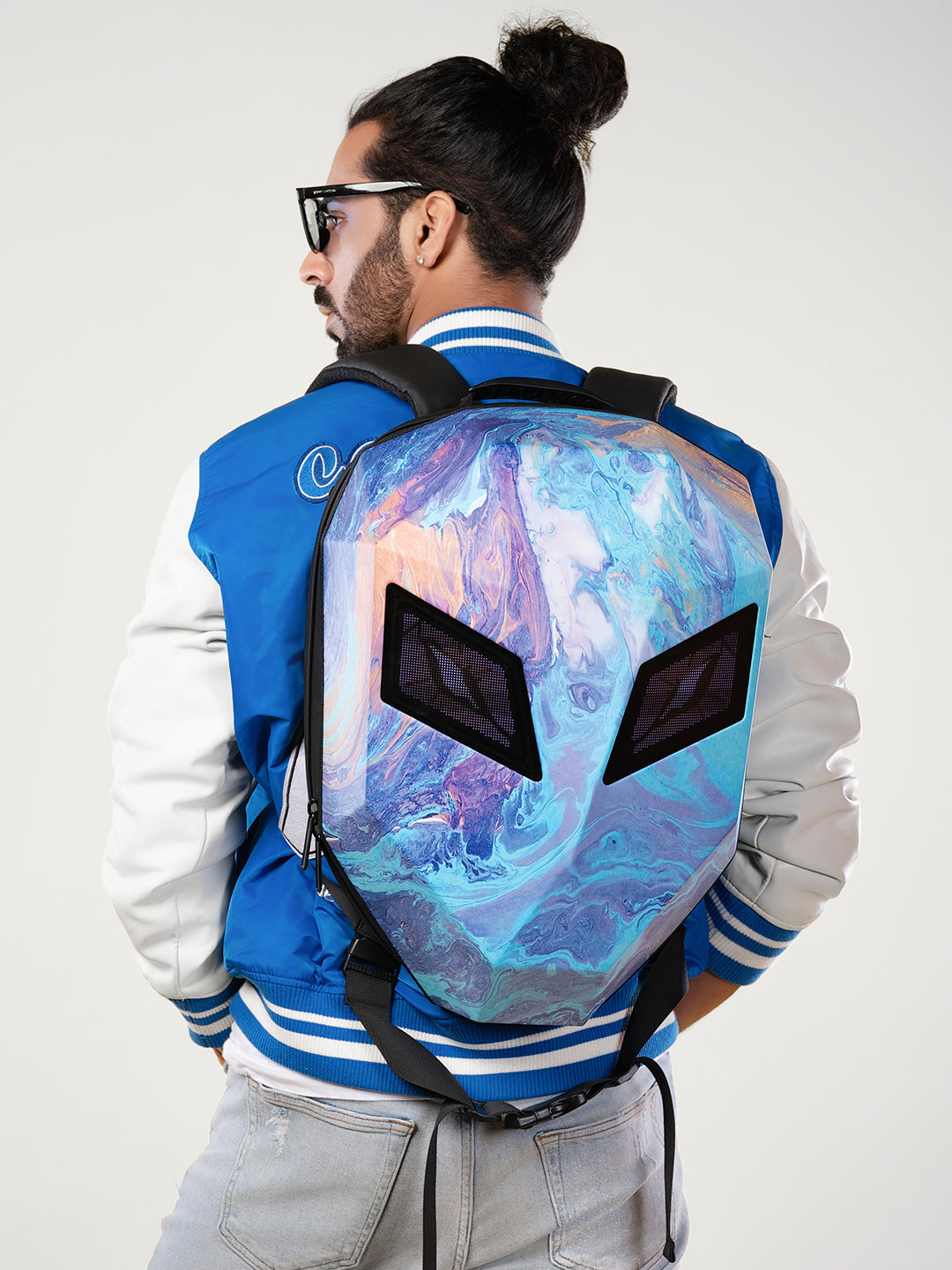 Waterproof laptop riding led bag#color_navy-blue