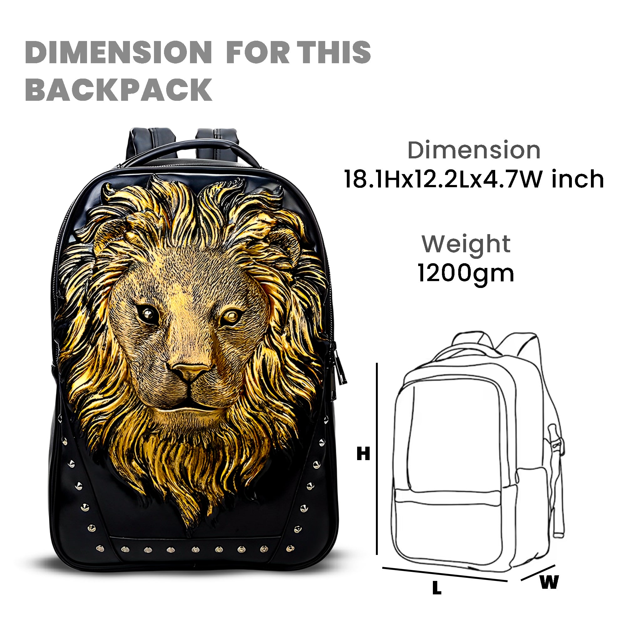 Lion face rivet backpack waterproof backpack#color_black