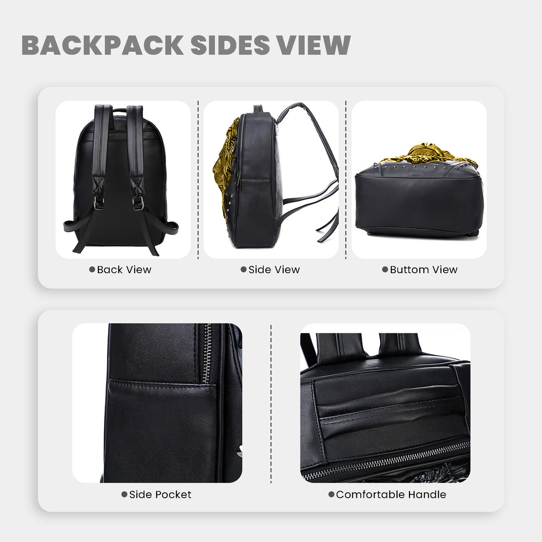 Lion face rivet backpack waterproof backpack#color_black