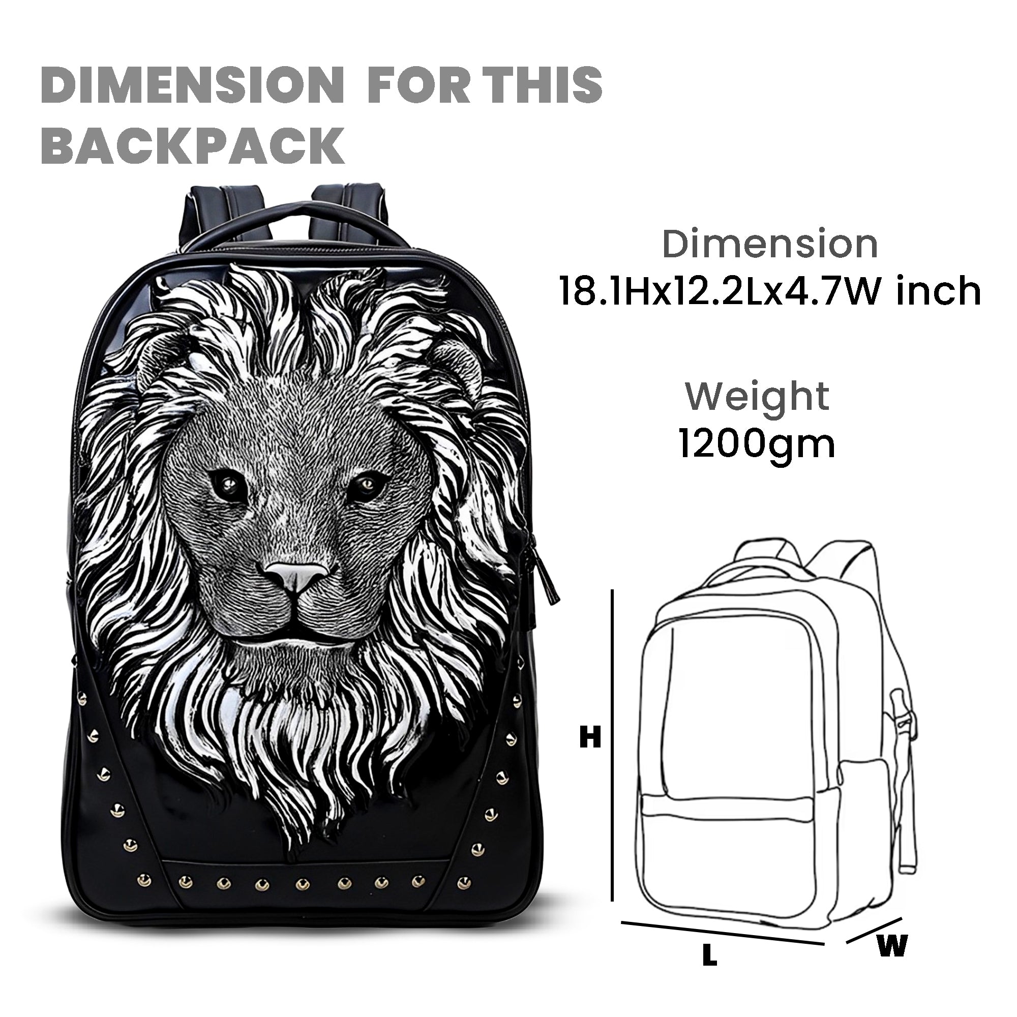 Lion face rivet backpack waterproof backpack#color_silver