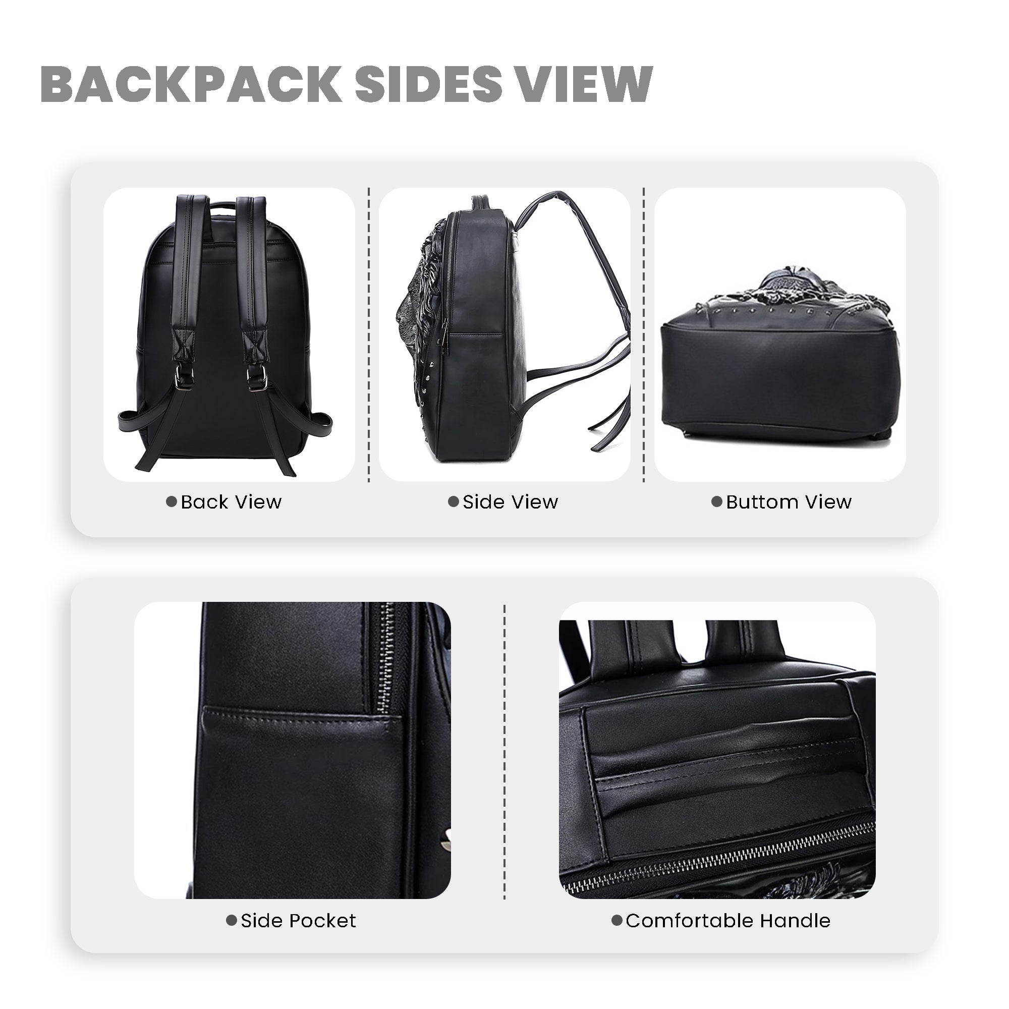 Lion face rivet backpack waterproof backpack#color_silver