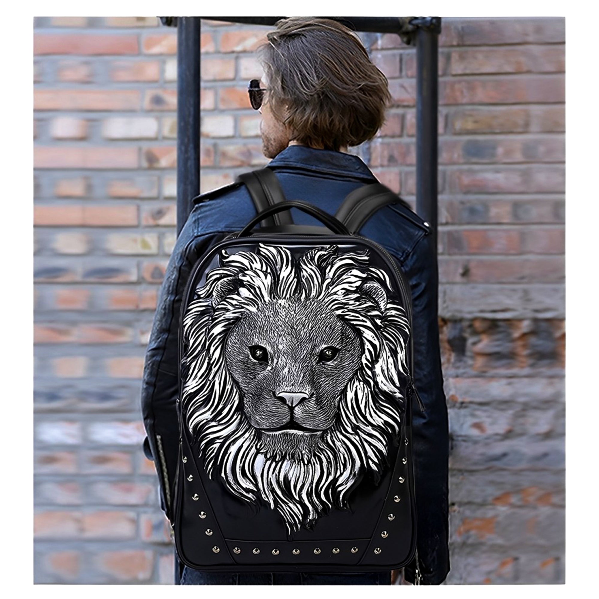 Lion face rivet backpack waterproof backpack#color_silver
