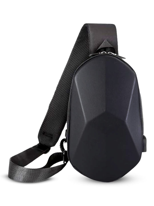 Waterproof crossbody sling bag usb charging adjustable strap#color_black