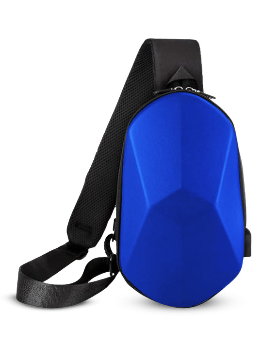 Waterproof crossbody sling bag usb charging adjustable strap#color_navy-blue