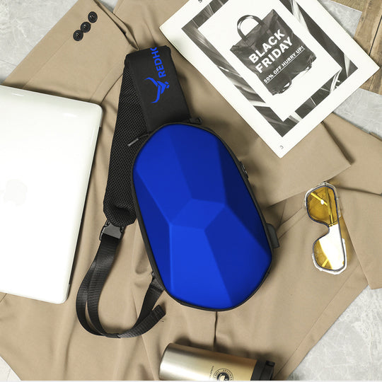 Waterproof crossbody sling bag usb charging adjustable strap#color_navy-blue