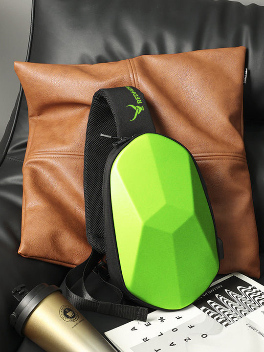 Waterproof crossbody sling bag usb charging adjustable strap#color_green