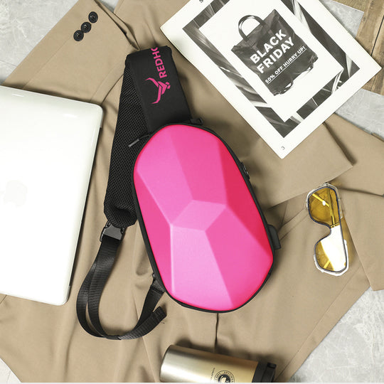 Waterproof crossbody sling bag usb charging adjustable strap#color_pink