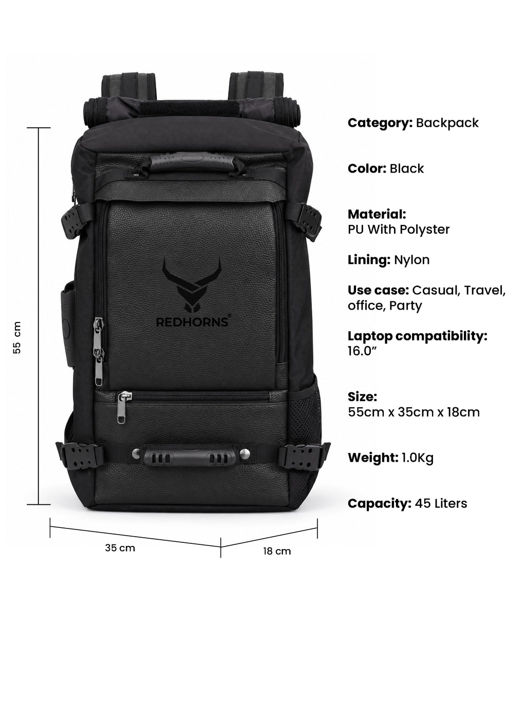 REDHORNS 40L Backpack - Black - detail