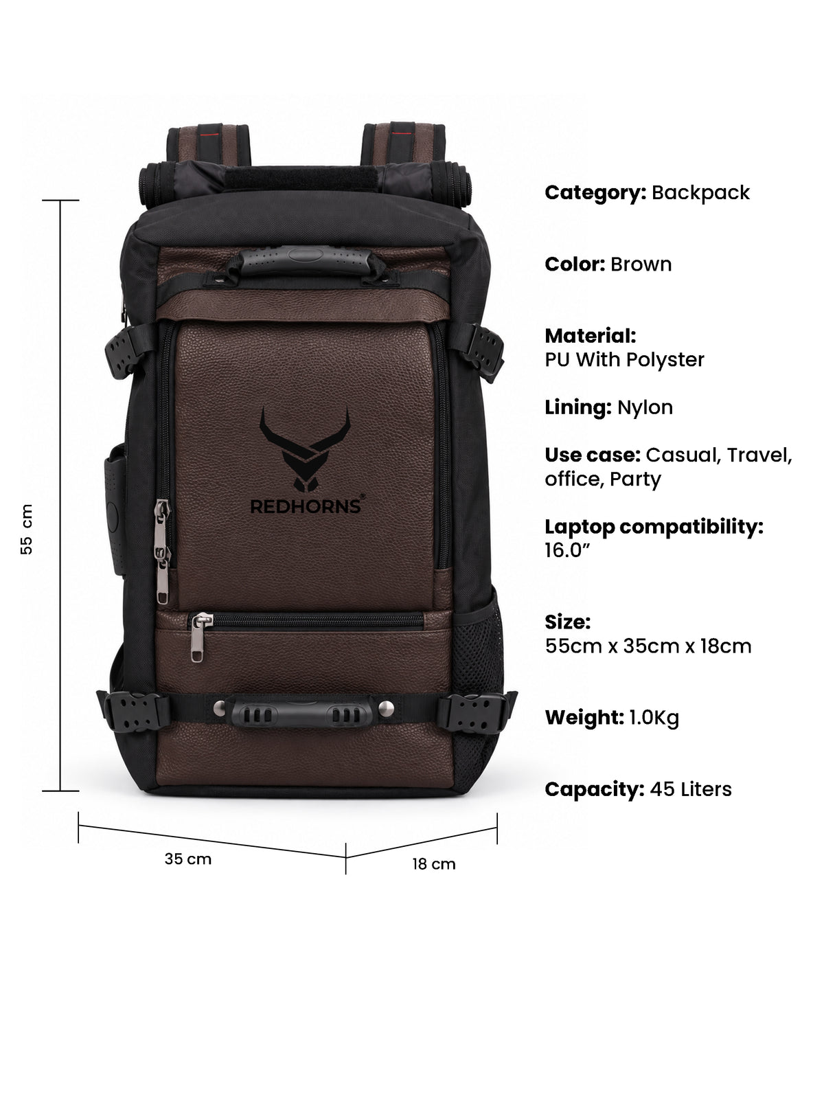REDHORNS 40L Backpack - Brown - detail