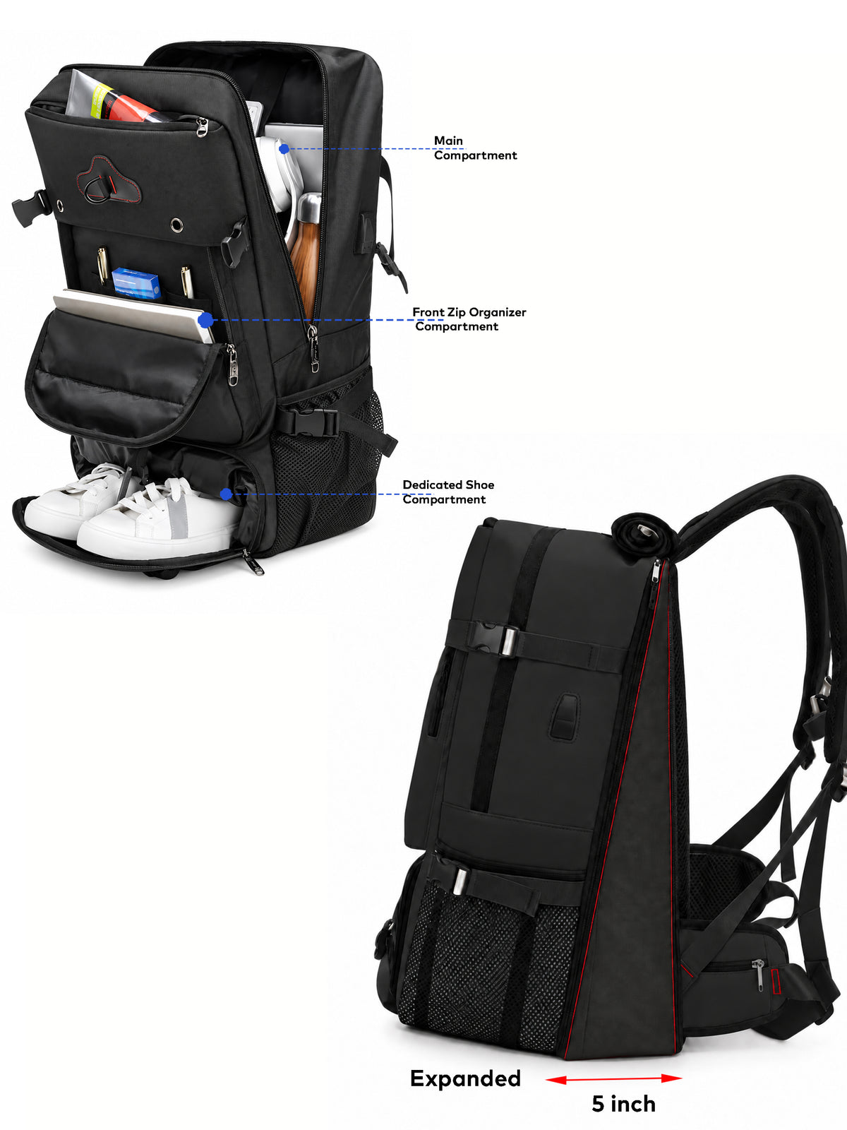 REDHORNS 52L Convertible Duffle Backpack - Black - detail