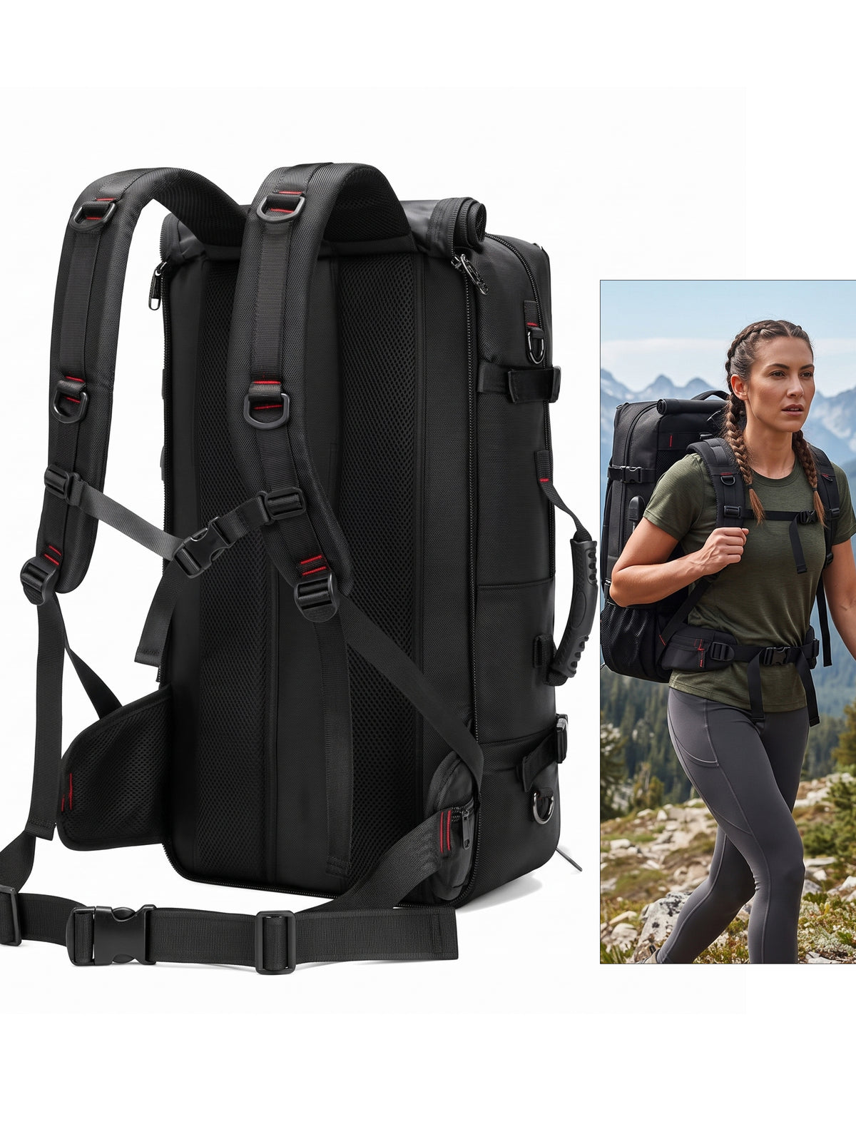 REDHORNS 52L Convertible Duffle Backpack - Black - detail