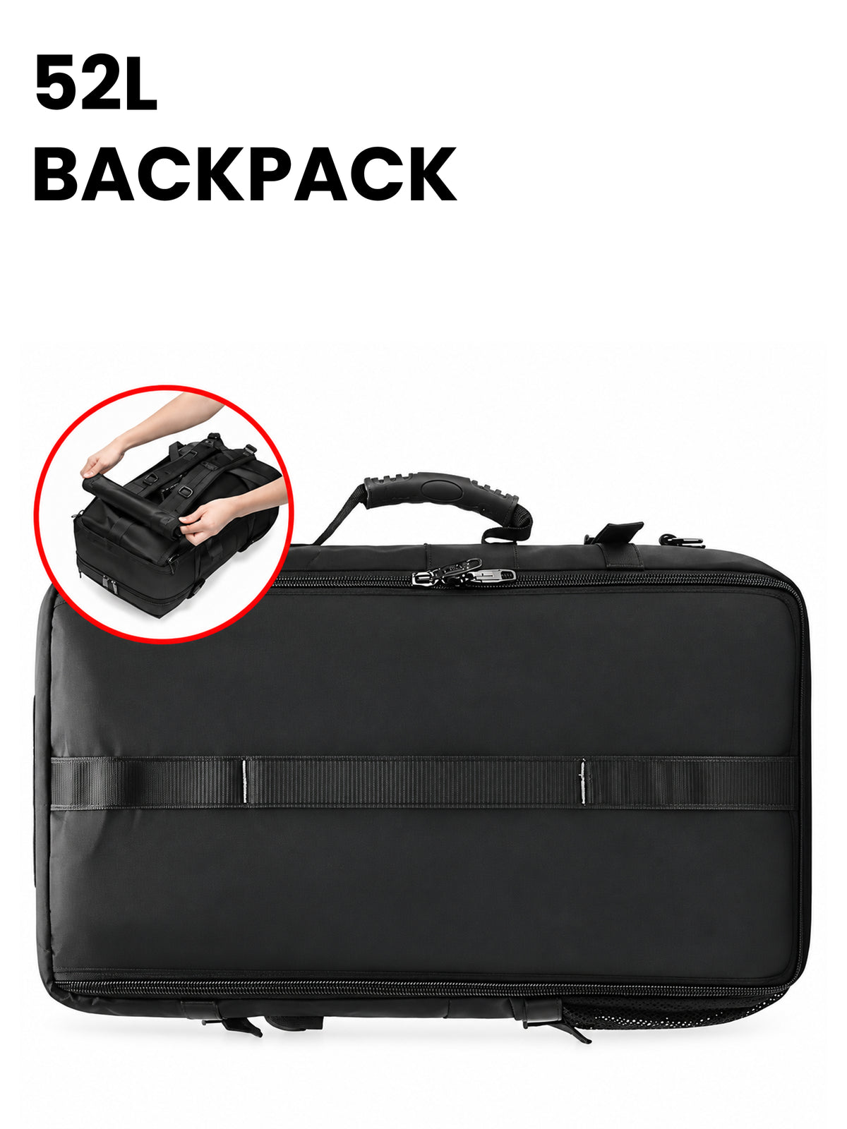 REDHORNS 52L Convertible Duffle Backpack - Black - detail